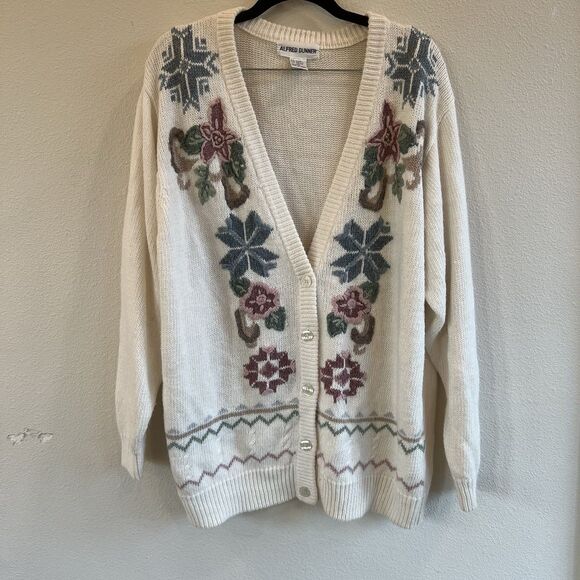 Vintage Alfred Dunner Cardigan Sweater XL Floral Embroidered Cottagecore V Neck - Picture 1 of 7